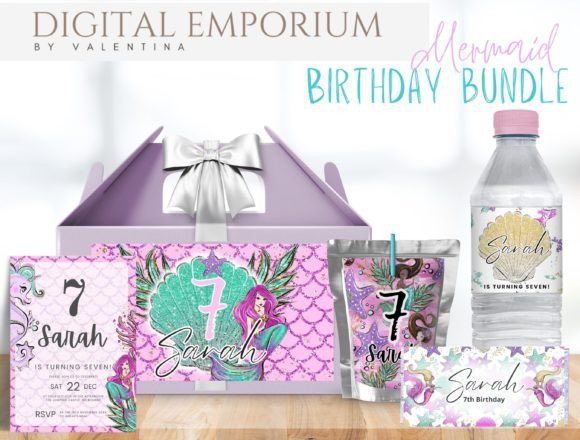Download Mermaid Birthday Bundle Canva Templates - Birthday Collection